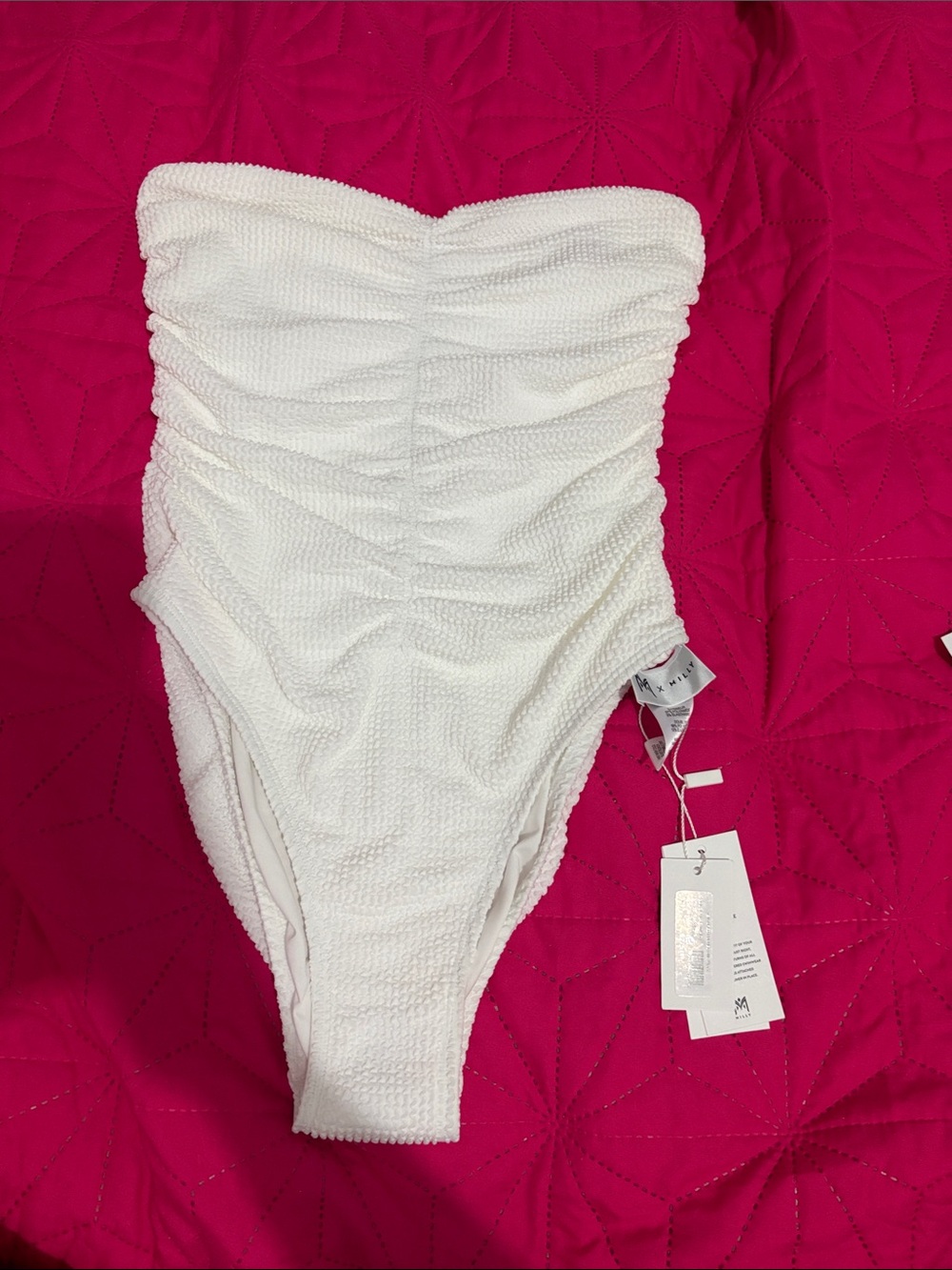 Milly White Textured Strapless Kids One-Piece